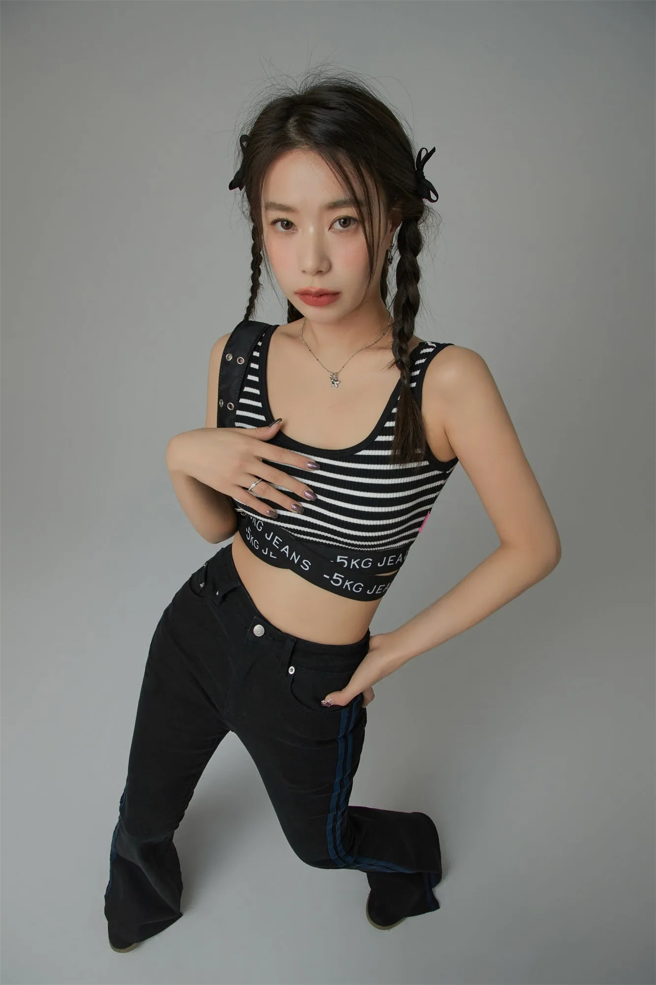 '-5kg Jeans Striped Sleeveless Crop Top