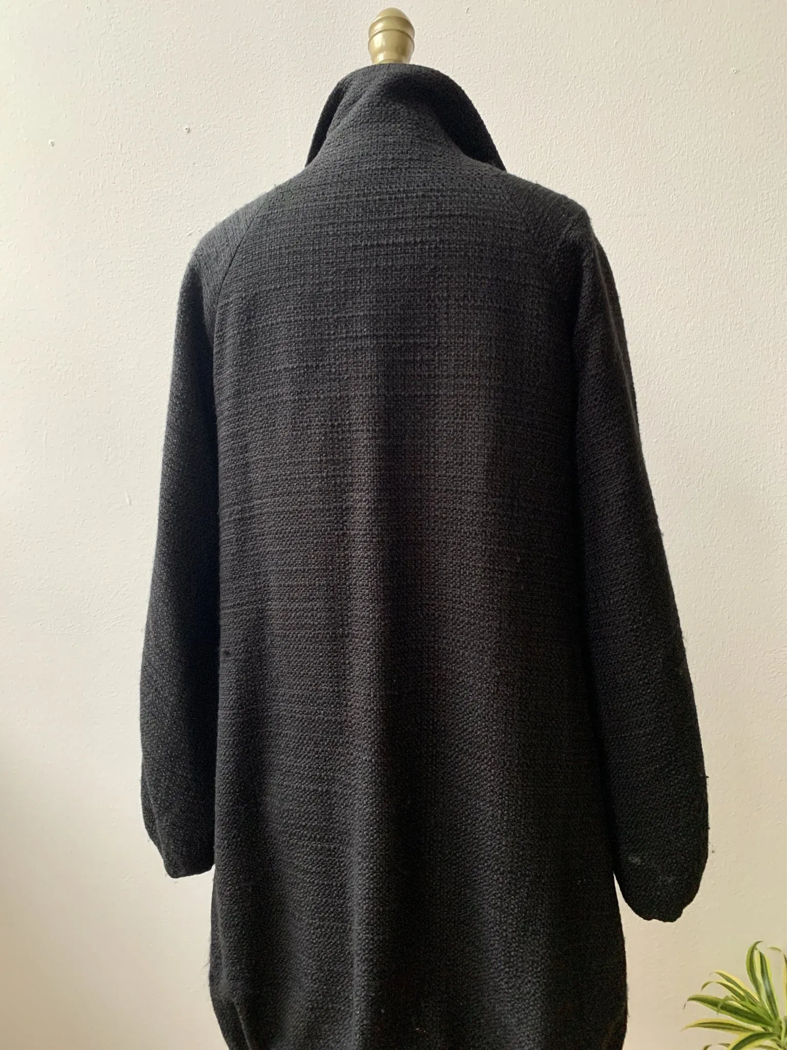 00's Black Woven Cocoon Coat by Theory