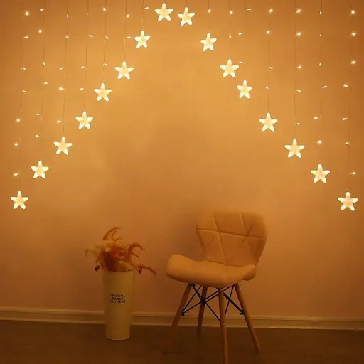 16 Star V Shaped Gateway Curtain String Lights with 8 Flashing Modes For Christmas/ Home Decoration