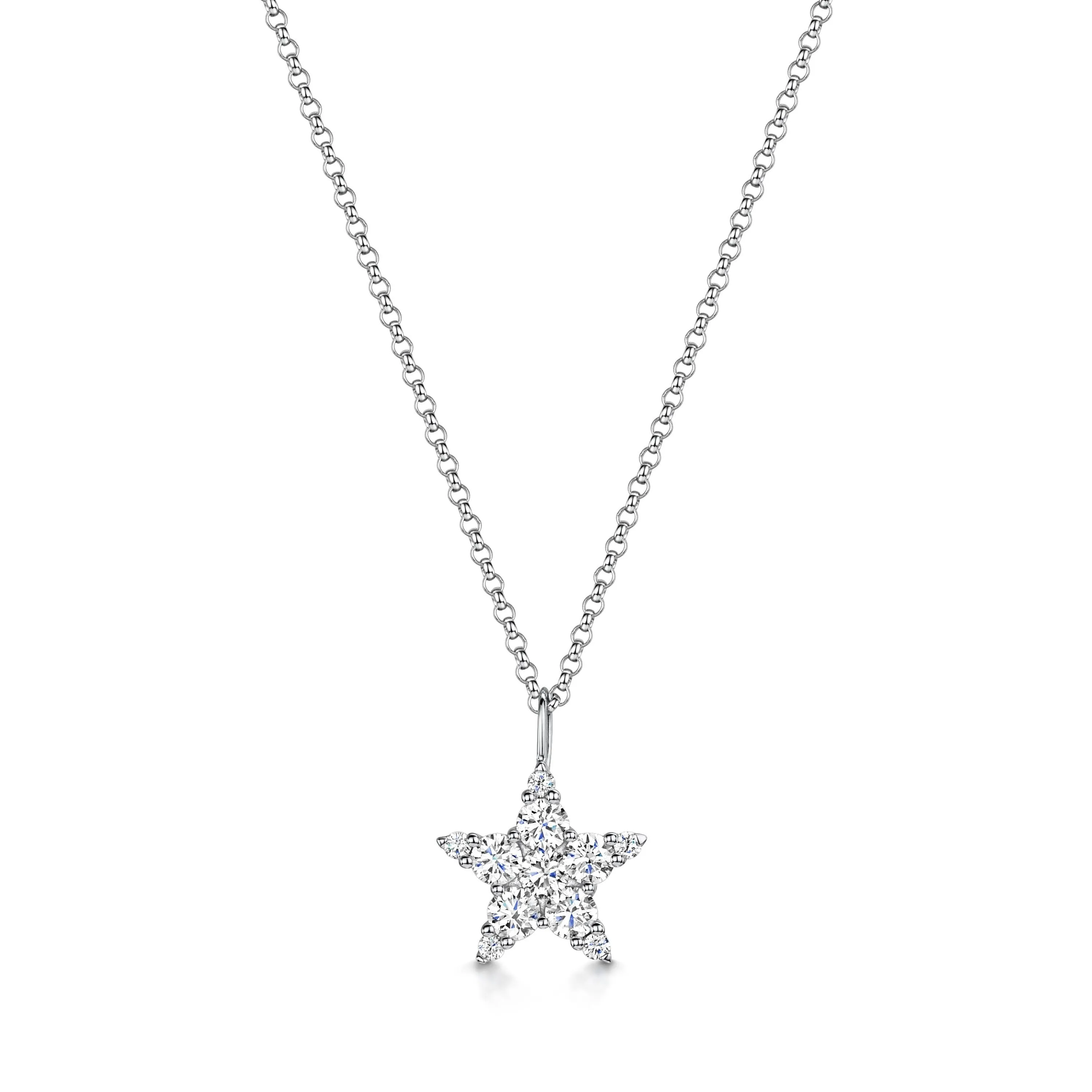 18ct White Gold Brilliant-Cut Diamond Star Necklace 0.47ct