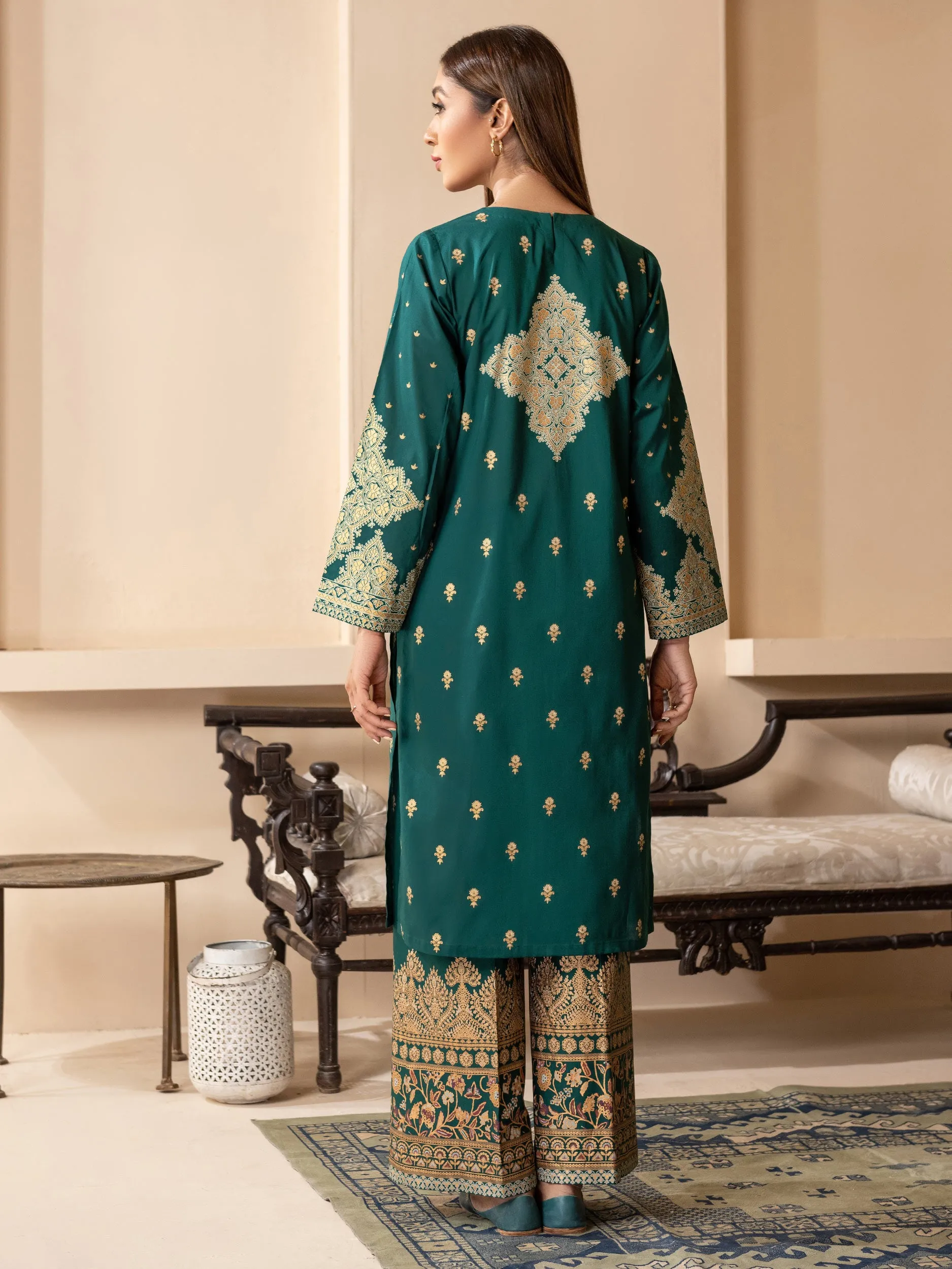 2 Piece Lawn Suit-Gold Pasted Printed (Unstitched)