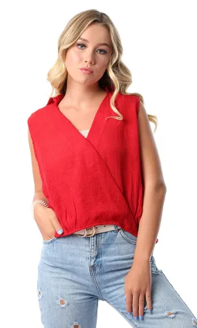 54405 Solid Turn Down Collar Dark Red Top