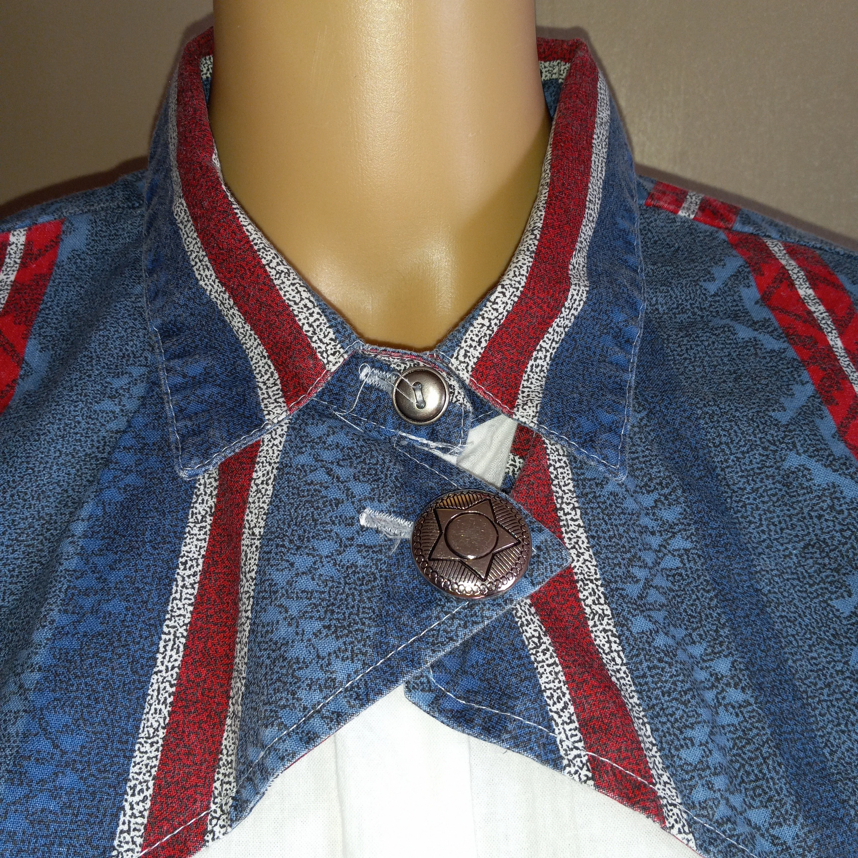 '80’s Blue and White Cotton Stripe Western Shirt by Ozark Mountain Jean Co