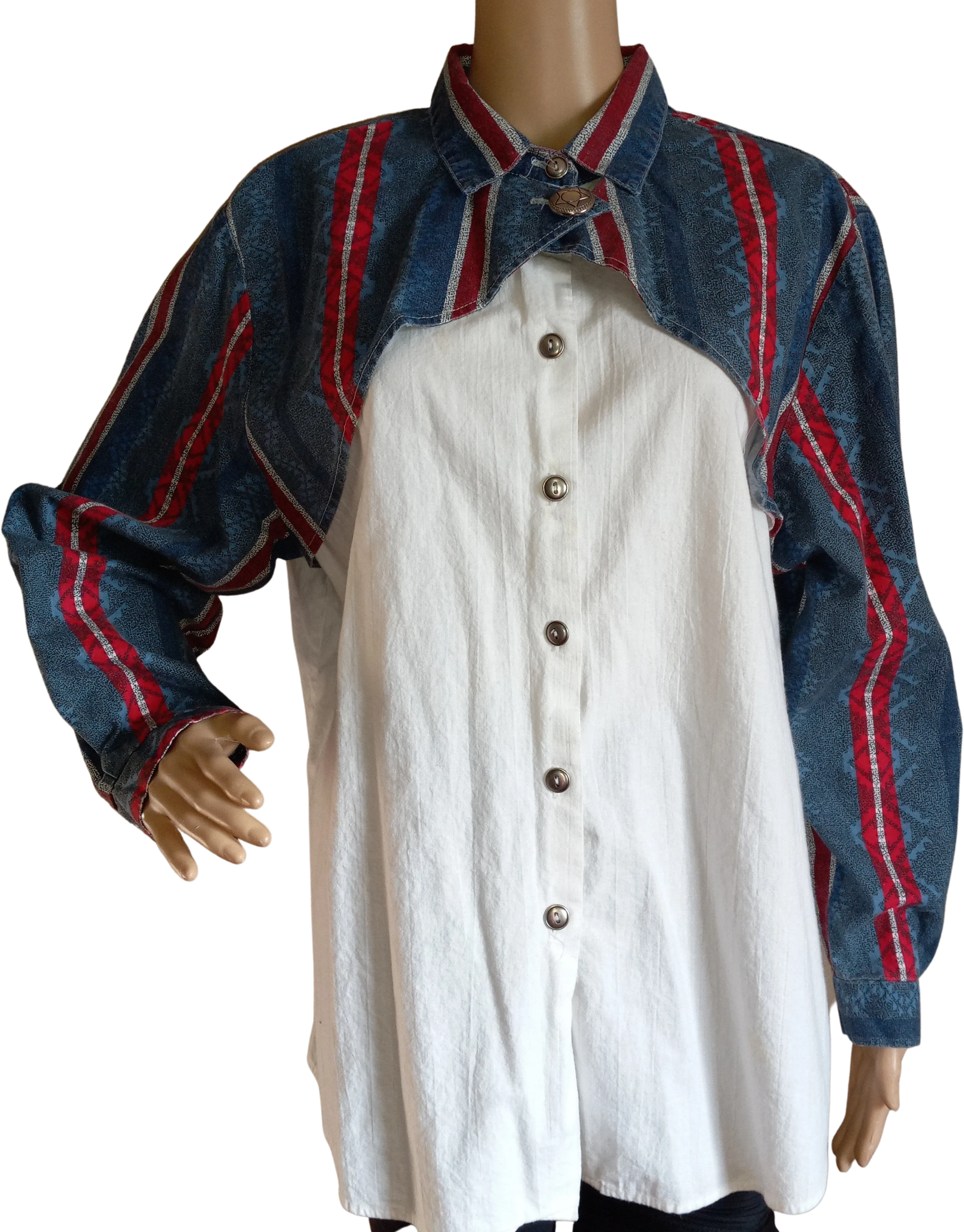 '80’s Blue and White Cotton Stripe Western Shirt by Ozark Mountain Jean Co