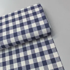 90CM REMNANT Linen and Cotton Mix - Gingham - Navy