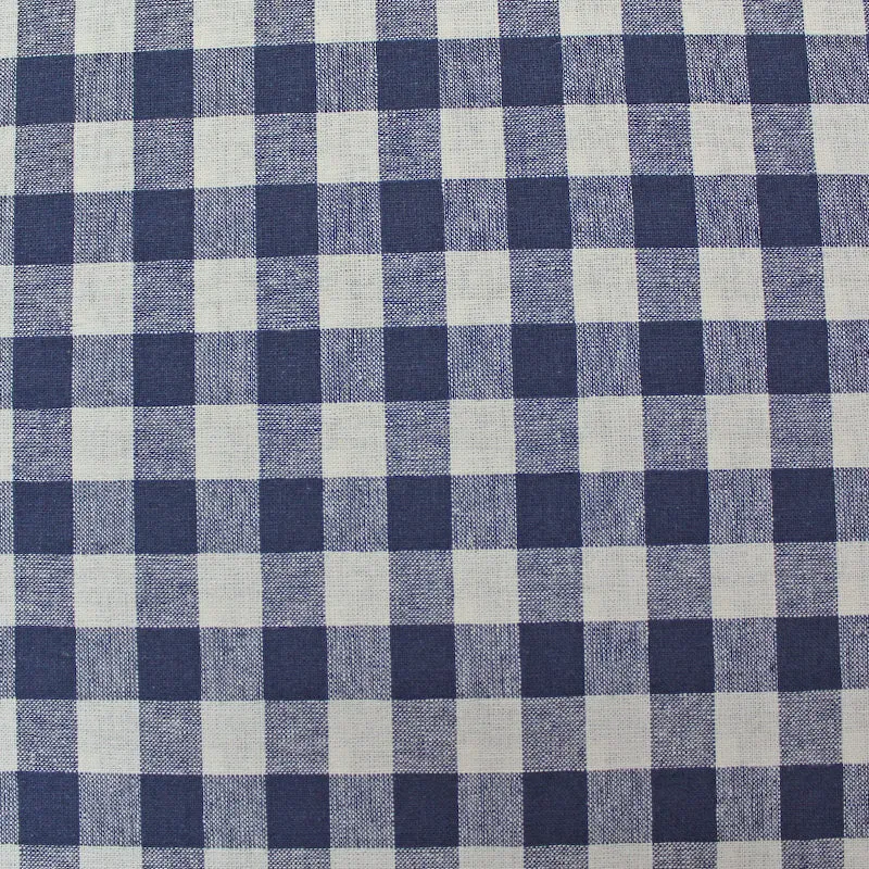 90CM REMNANT Linen and Cotton Mix - Gingham - Navy