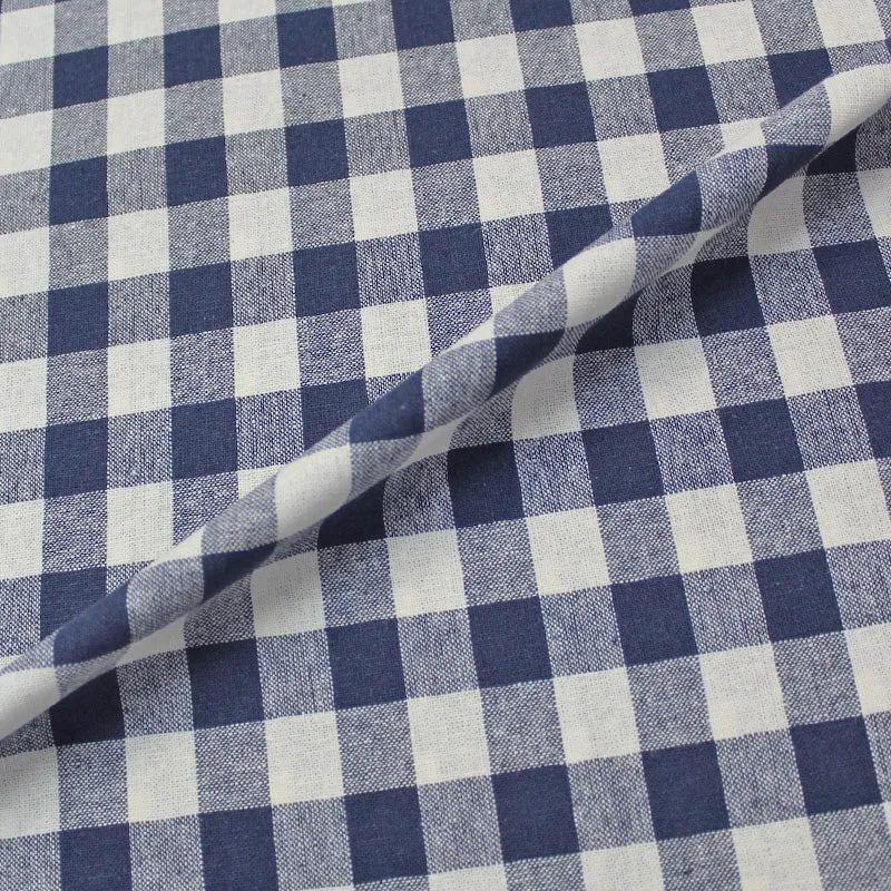 90CM REMNANT Linen and Cotton Mix - Gingham - Navy