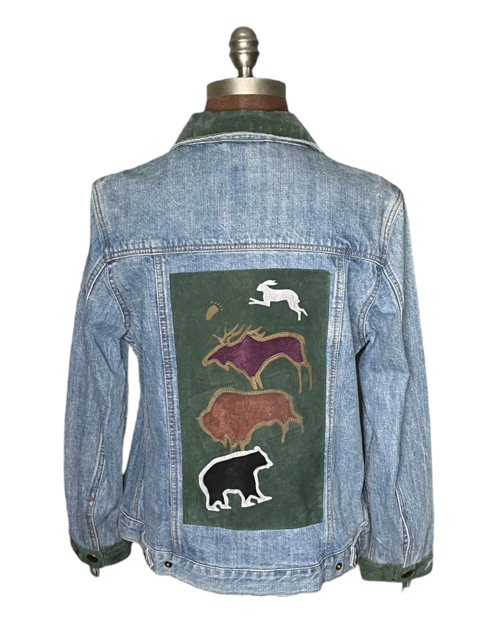 90s Nature Denim Jacket with Leather Animals