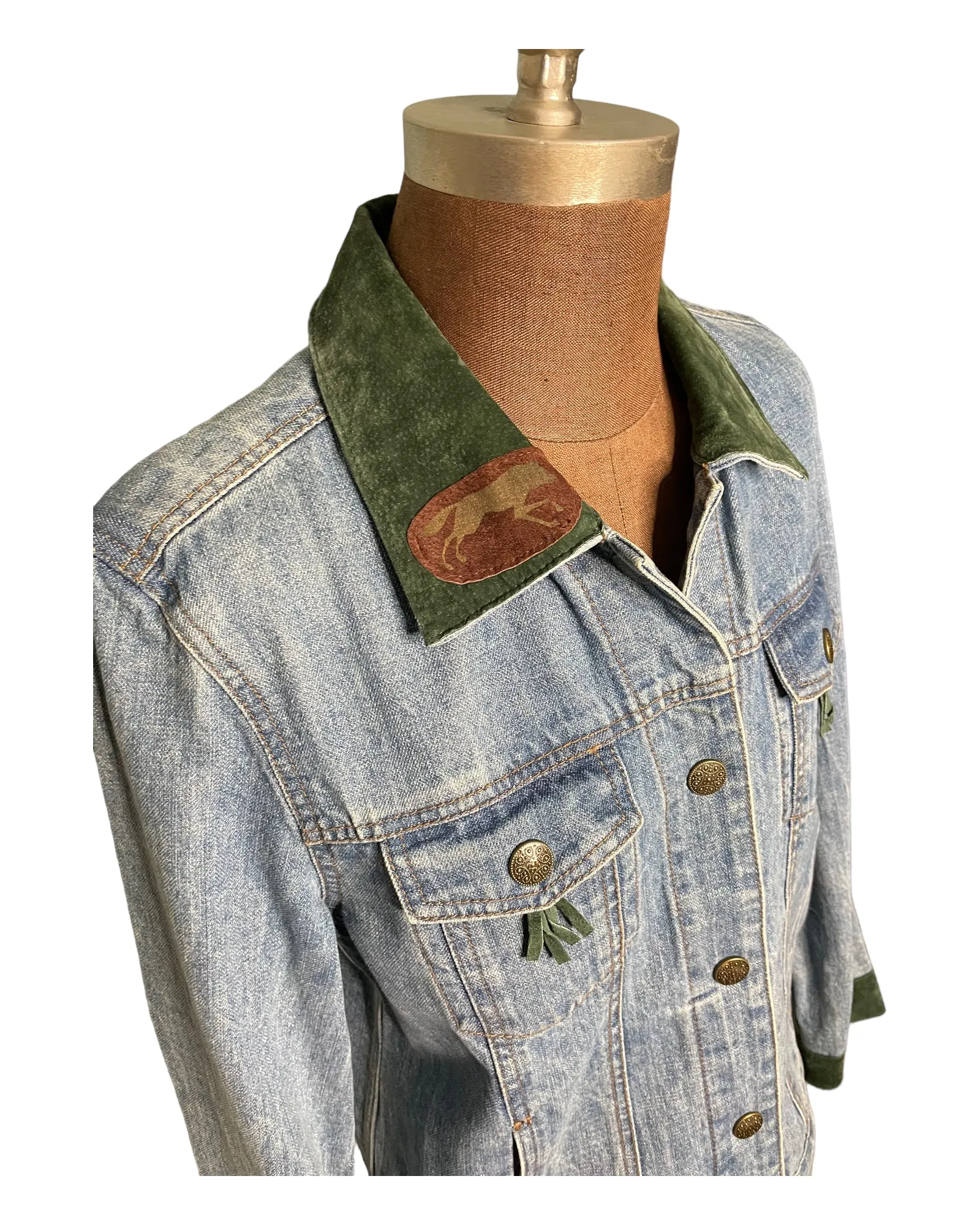 90s Nature Denim Jacket with Leather Animals