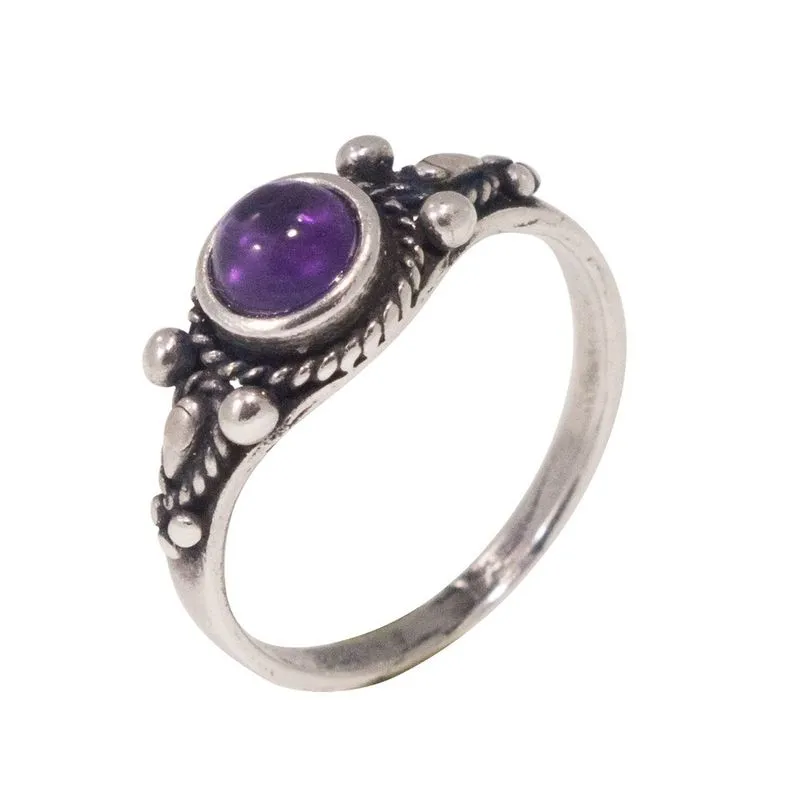 925 Sterling Silver Round Purple Amethyst 5mm Ring