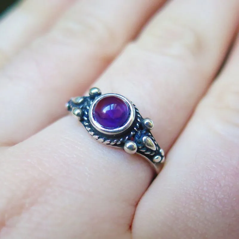 925 Sterling Silver Round Purple Amethyst 5mm Ring