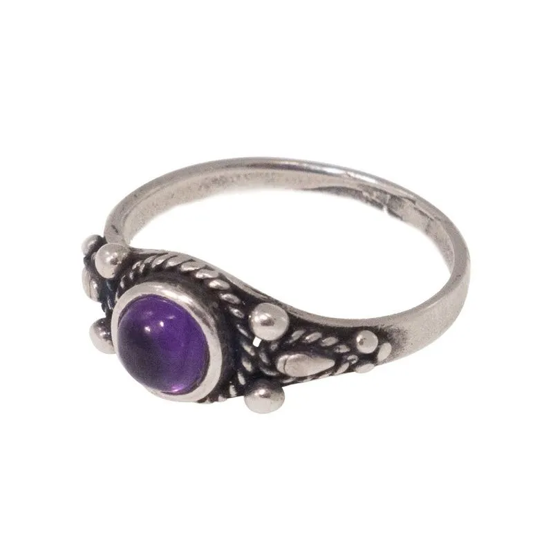 925 Sterling Silver Round Purple Amethyst 5mm Ring