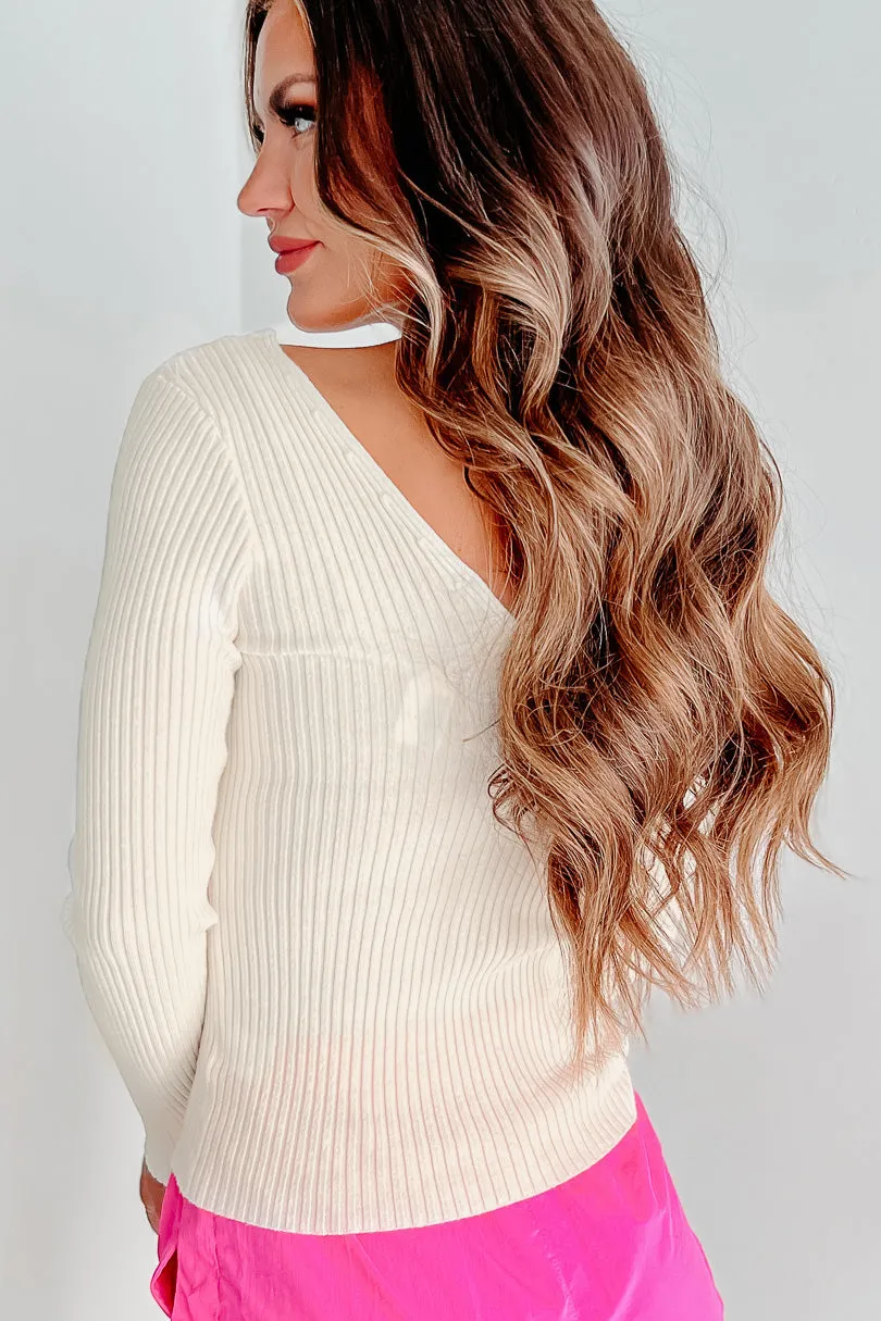 A Date With Destiny Ribbed V-Neck Sweater (Off White)