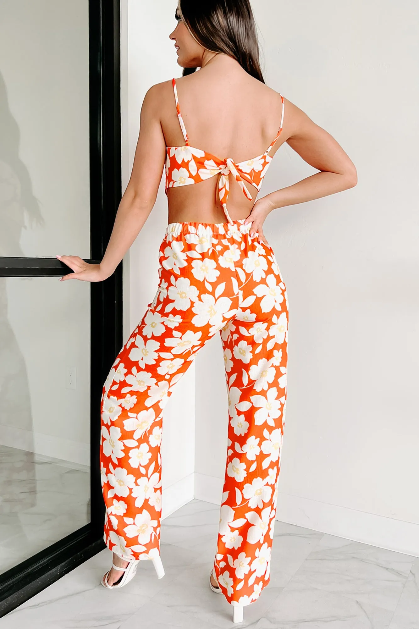 About To Blossom Floral Crop Top & Pant Set (Coral Combo)