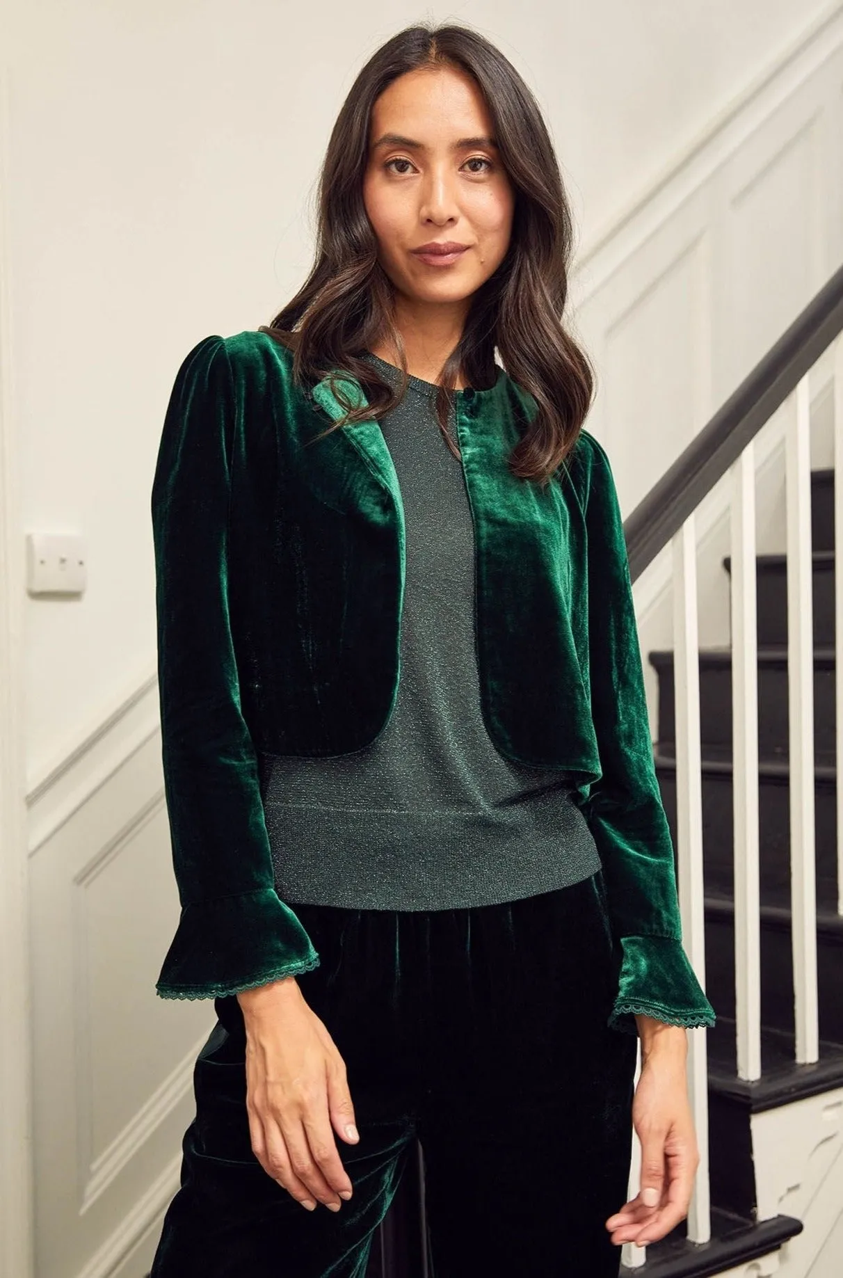 Adie Velvet Shrug | Emerald