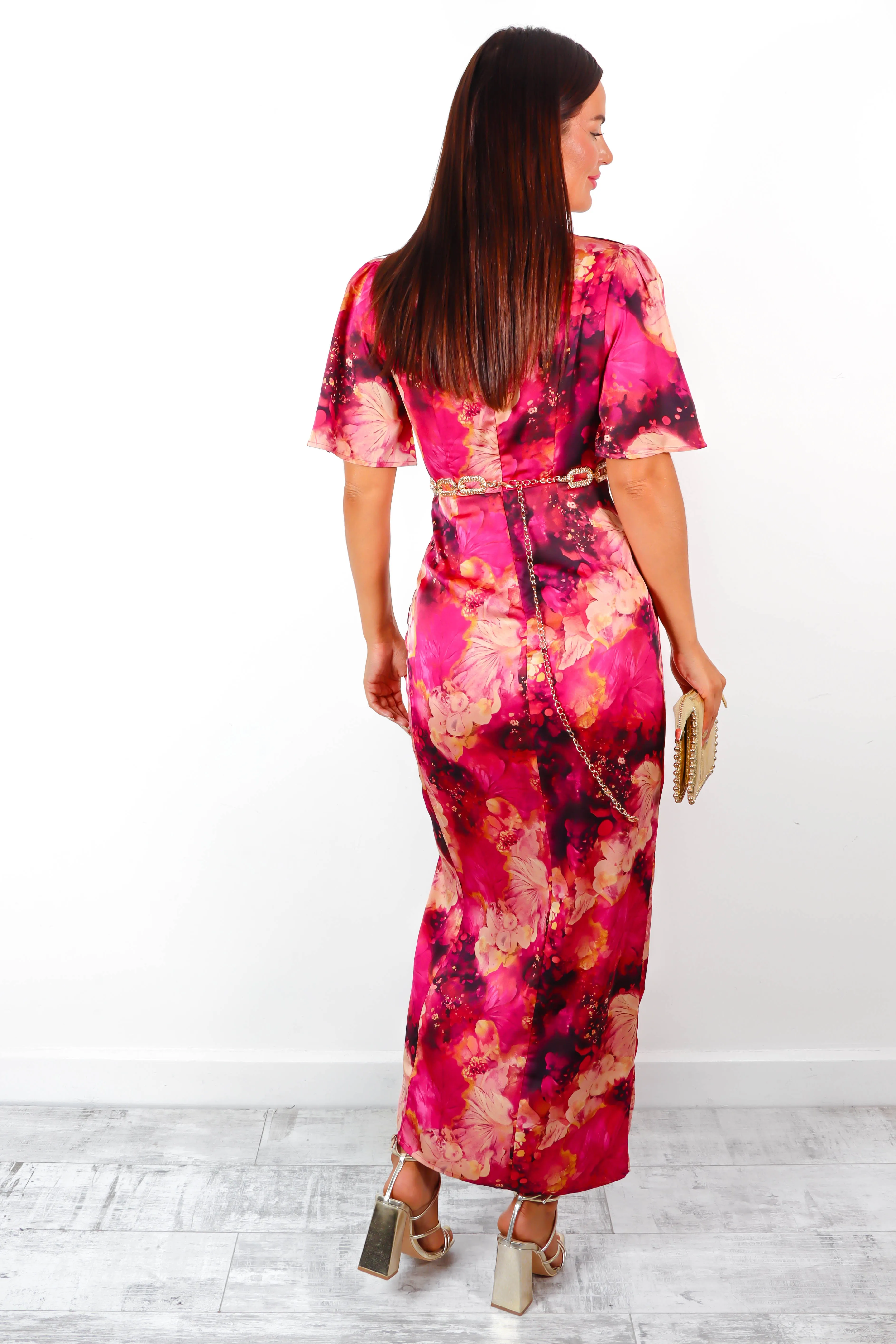 Adore Her - Purple Pink Abstract Print Midi Dress