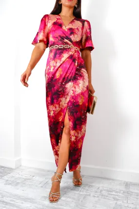 Adore Her - Purple Pink Abstract Print Midi Dress