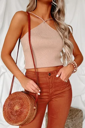 Adore The Attention Ribbed Halter Tank Top (Sand)