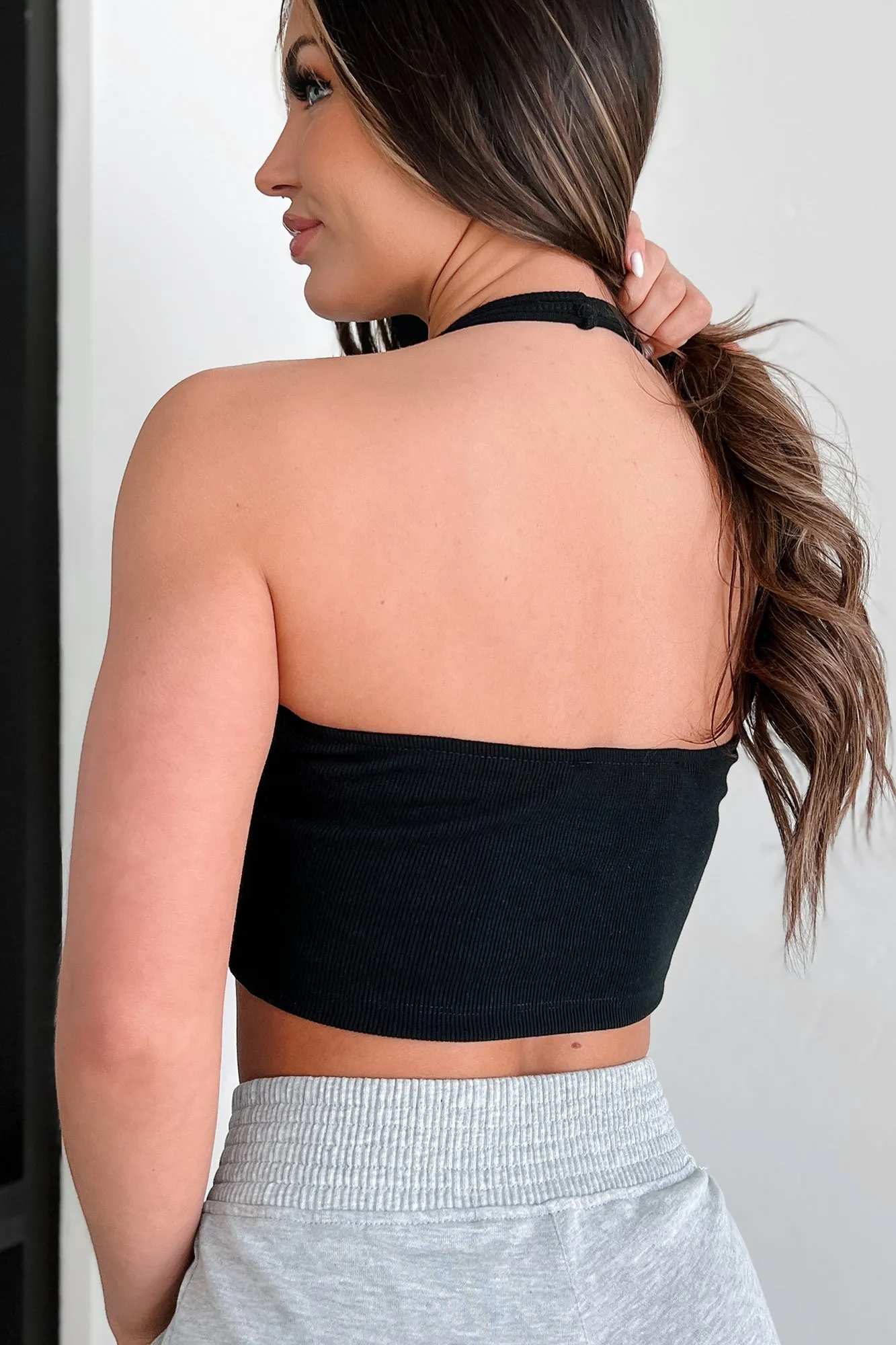 Alive & Well Ribbed Halter Crop Top (Black)