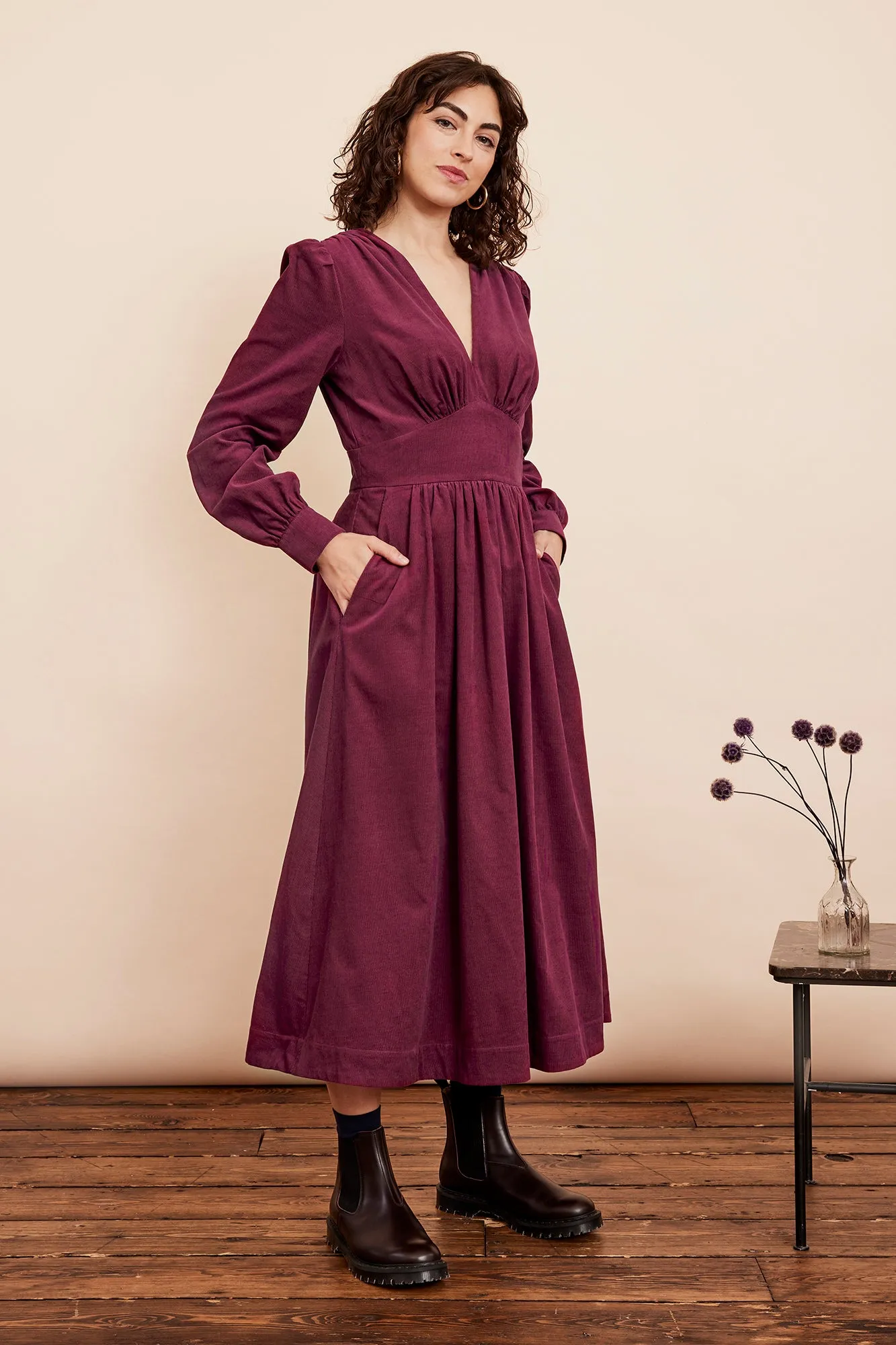 Amara Needlecord Boysenberry Dress