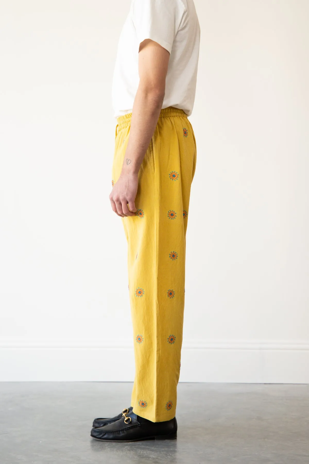 Amber Embroidered Pants - Yellow