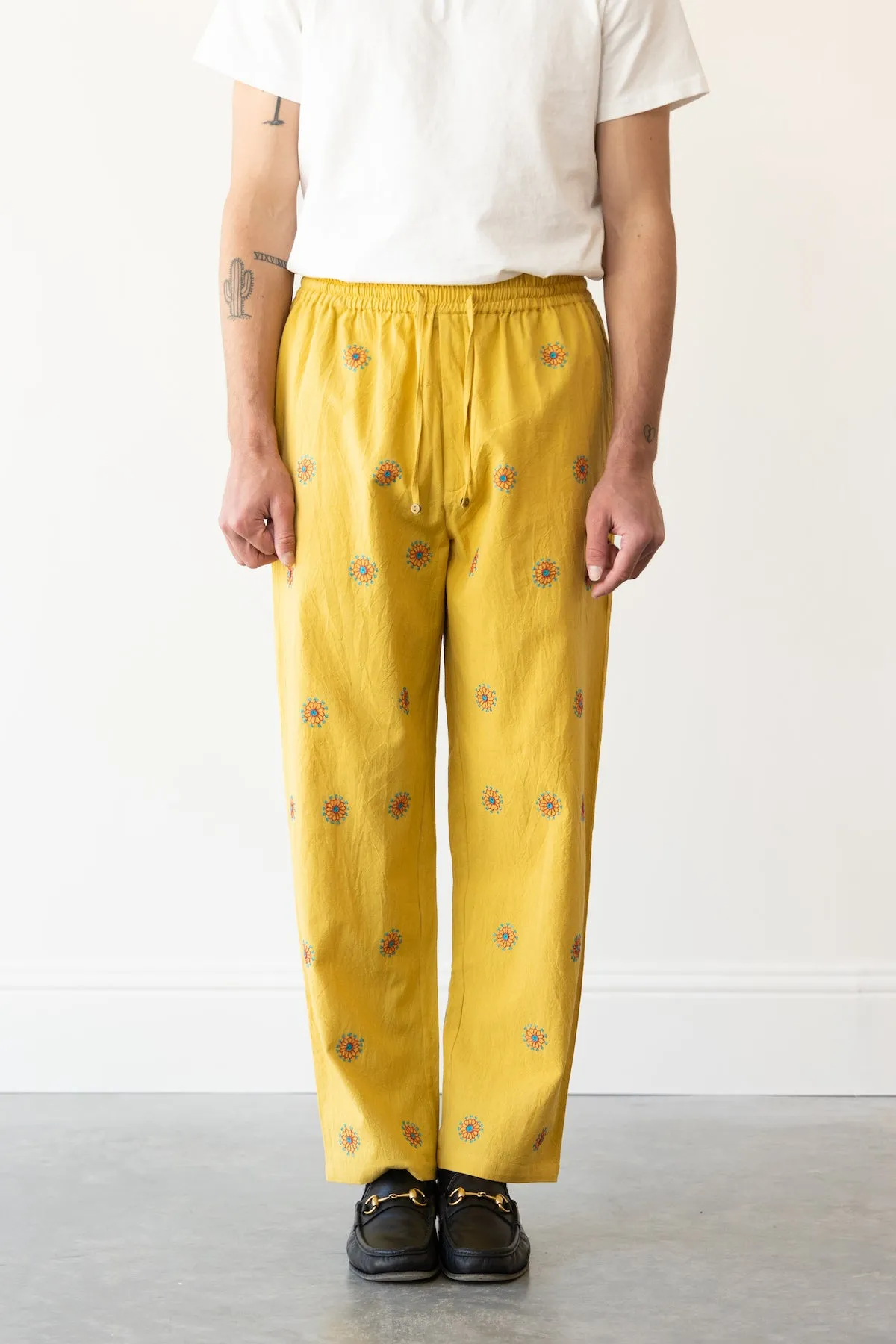 Amber Embroidered Pants - Yellow