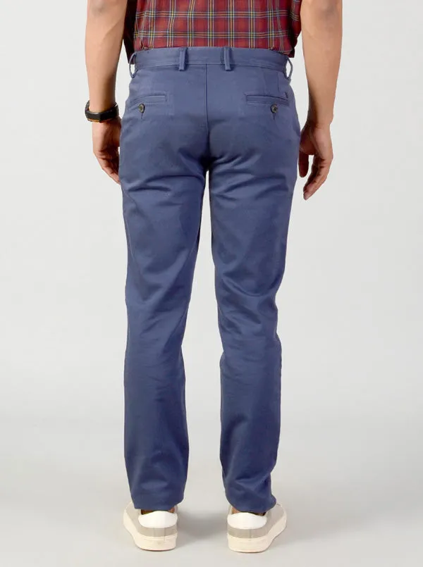 Ash Blue Solid Slim Fit Casual Trouser | JadeBlue