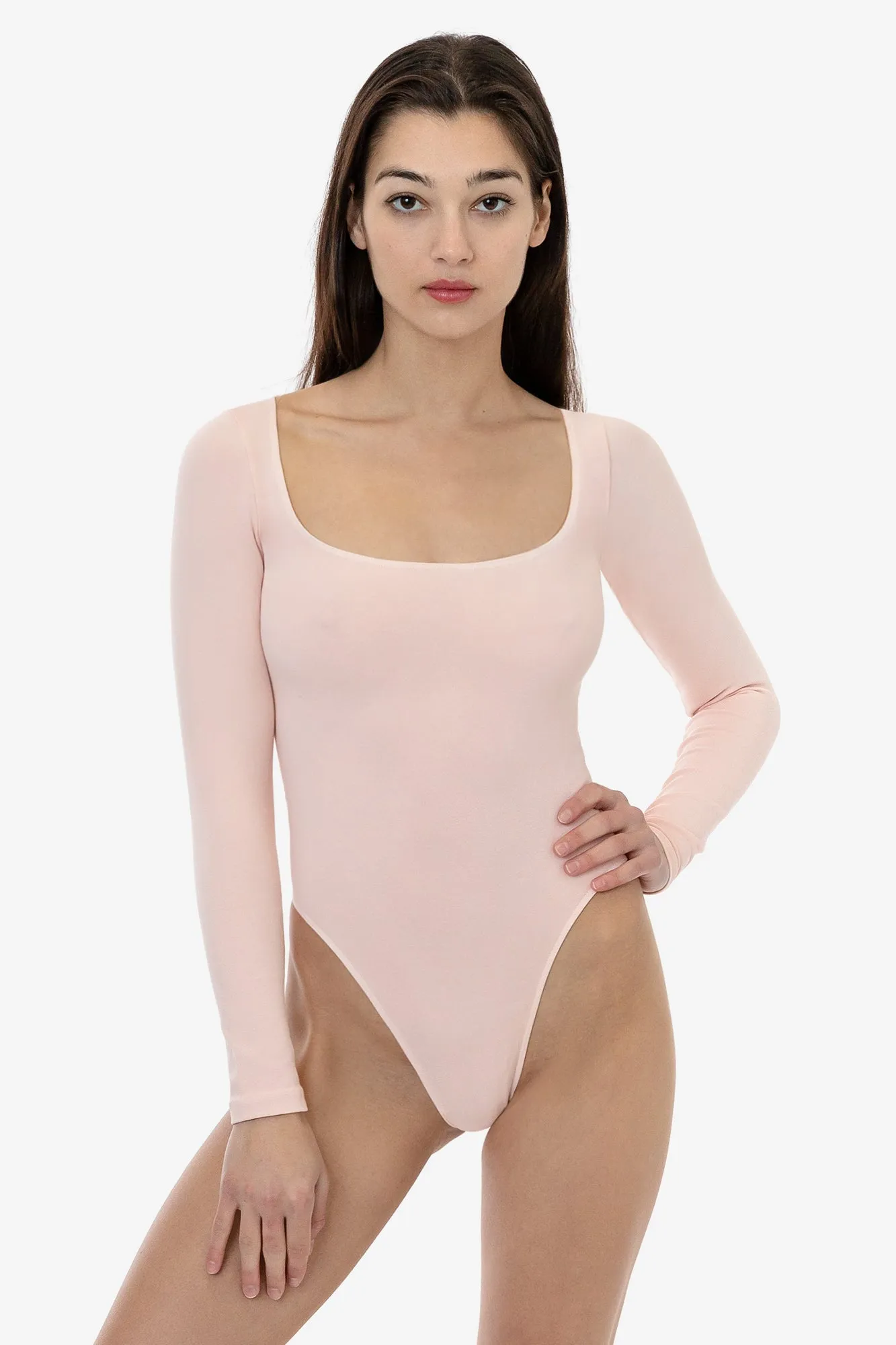 B357GD - Garment Dye Long Sleeve Squareneck Thong Bodysuit