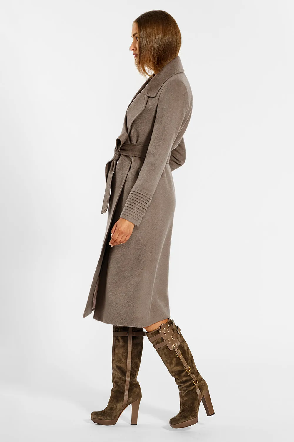 Baby Alpaca Long Wide Notched Collar Wrap Coat