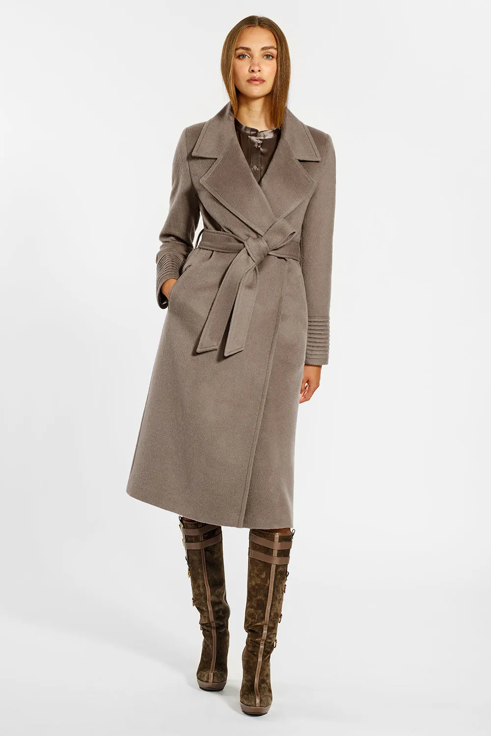 Baby Alpaca Long Wide Notched Collar Wrap Coat