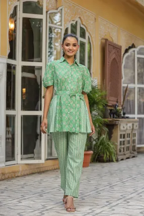 Bagh Print On Green Cotton Coord Set