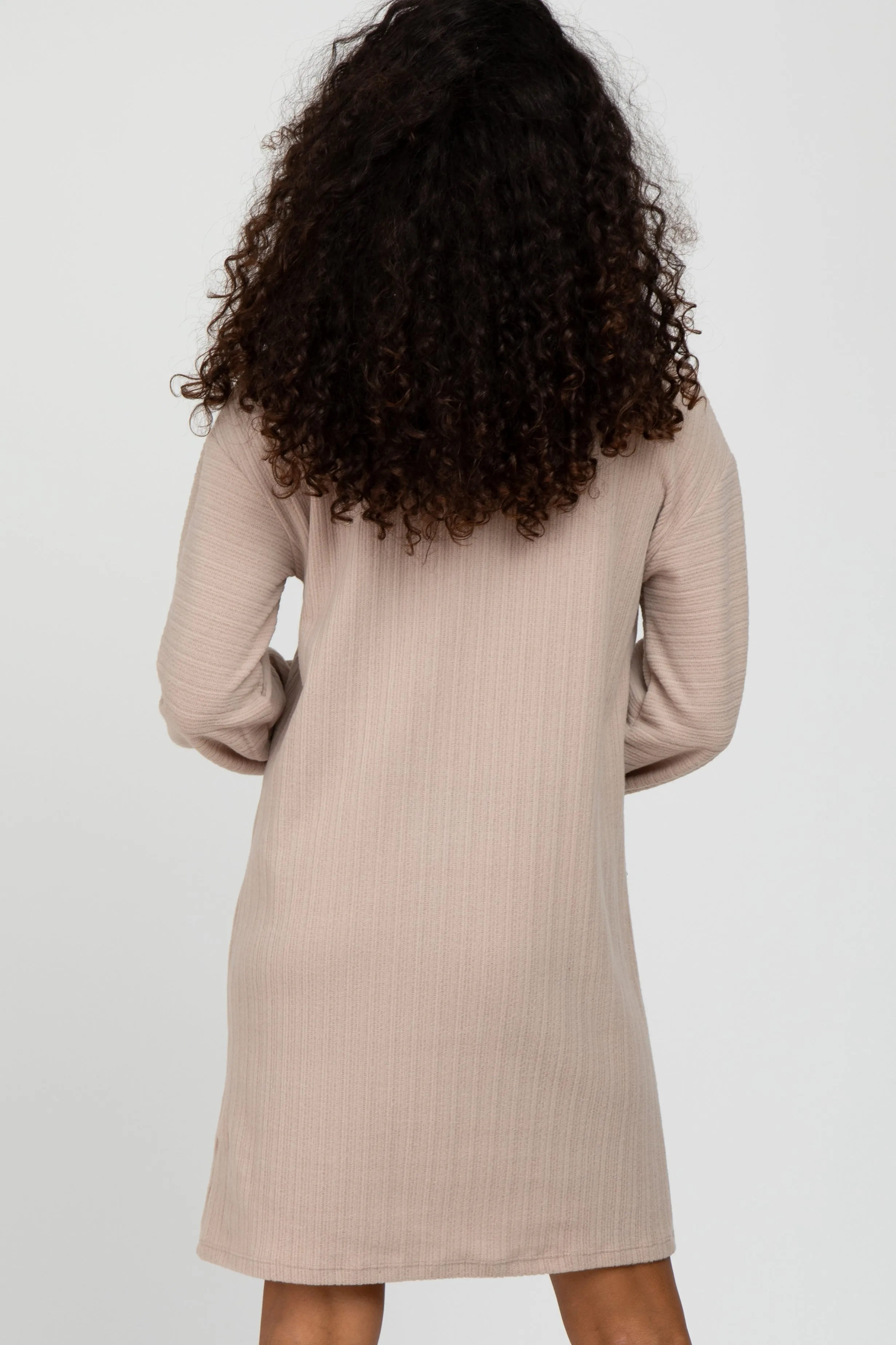 Beige Brushed Rib Turtleneck Dress