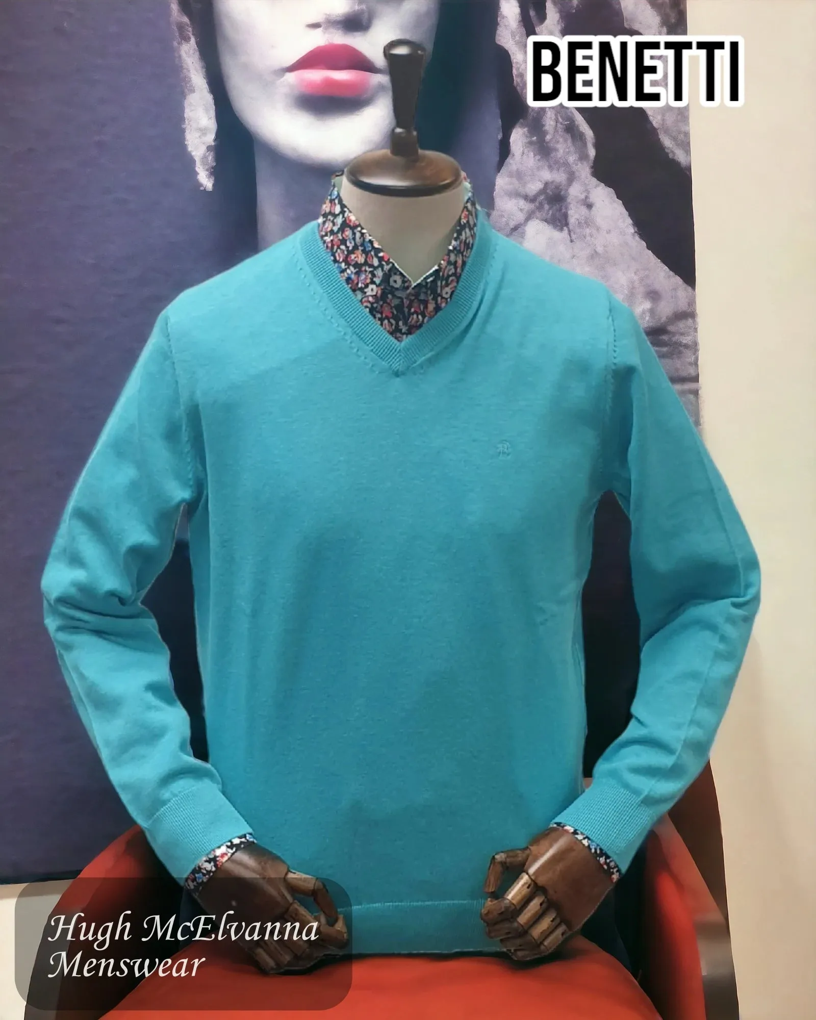 Benetti Teal V-Neck Pullover - DK459