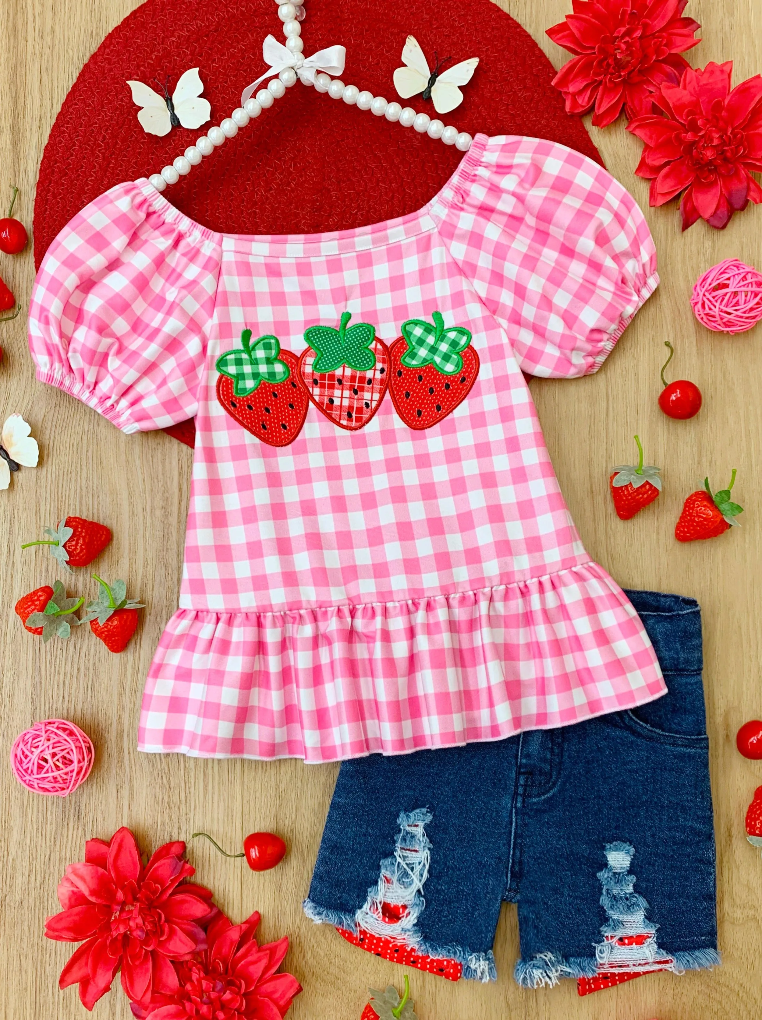 Berry Baby Denim Shorts Set