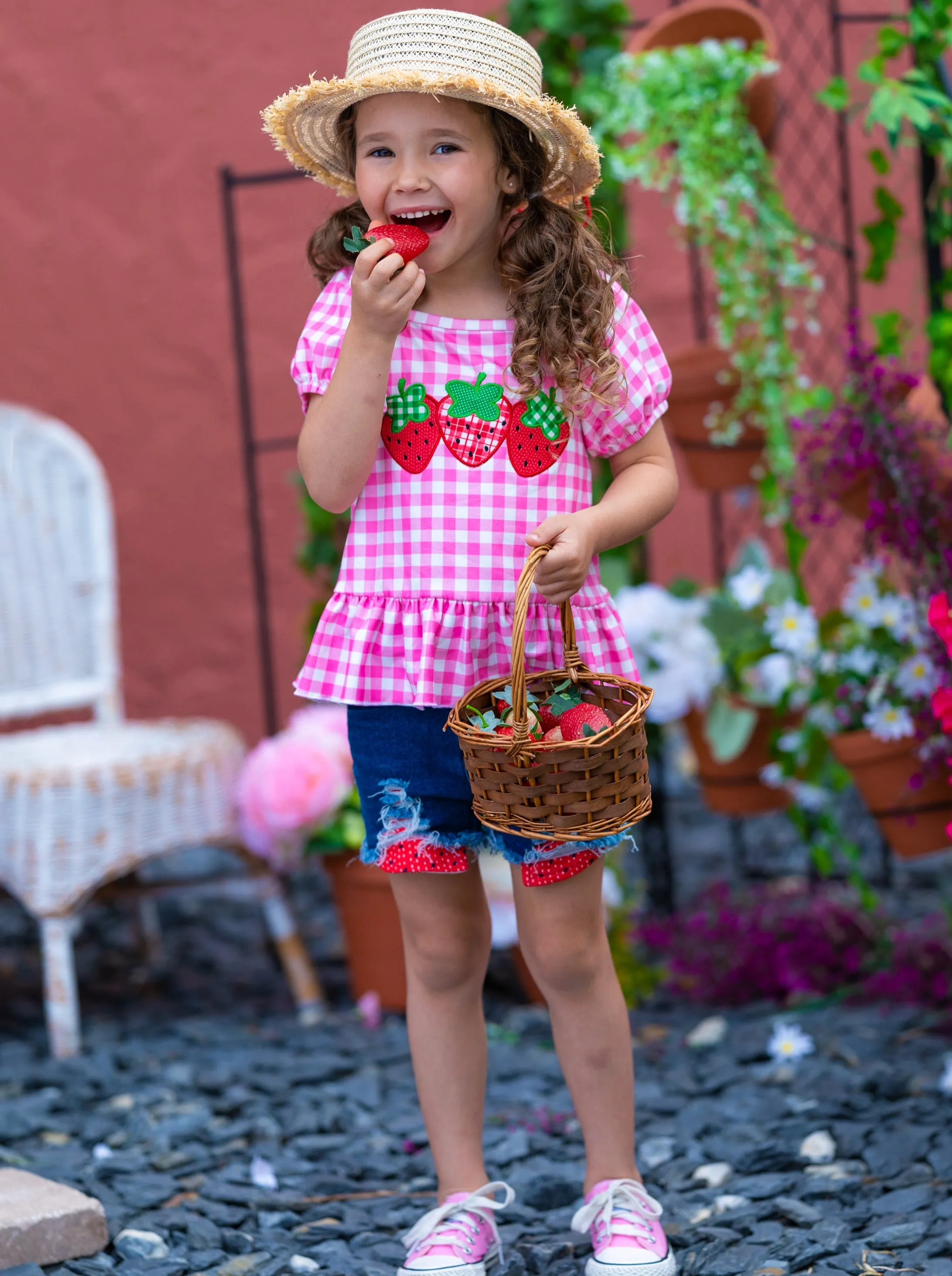 Berry Baby Denim Shorts Set