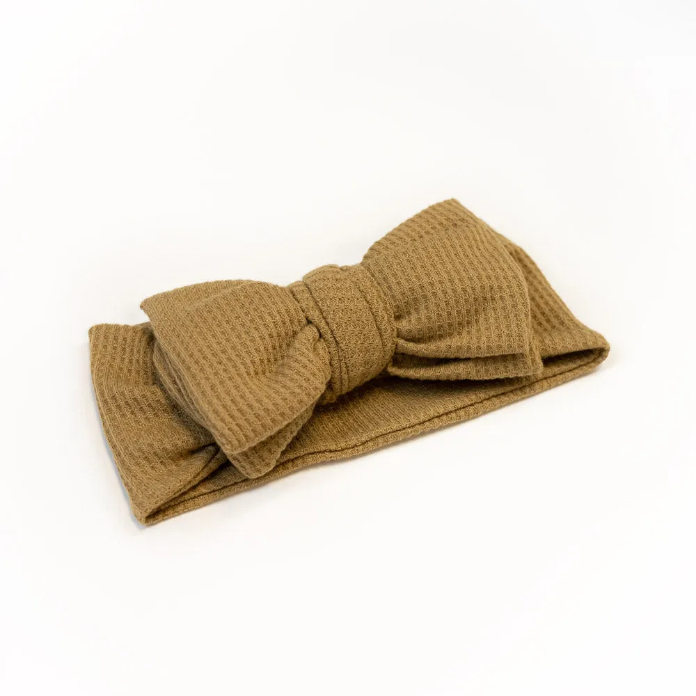 Big Waffle Bow Headband - Tan