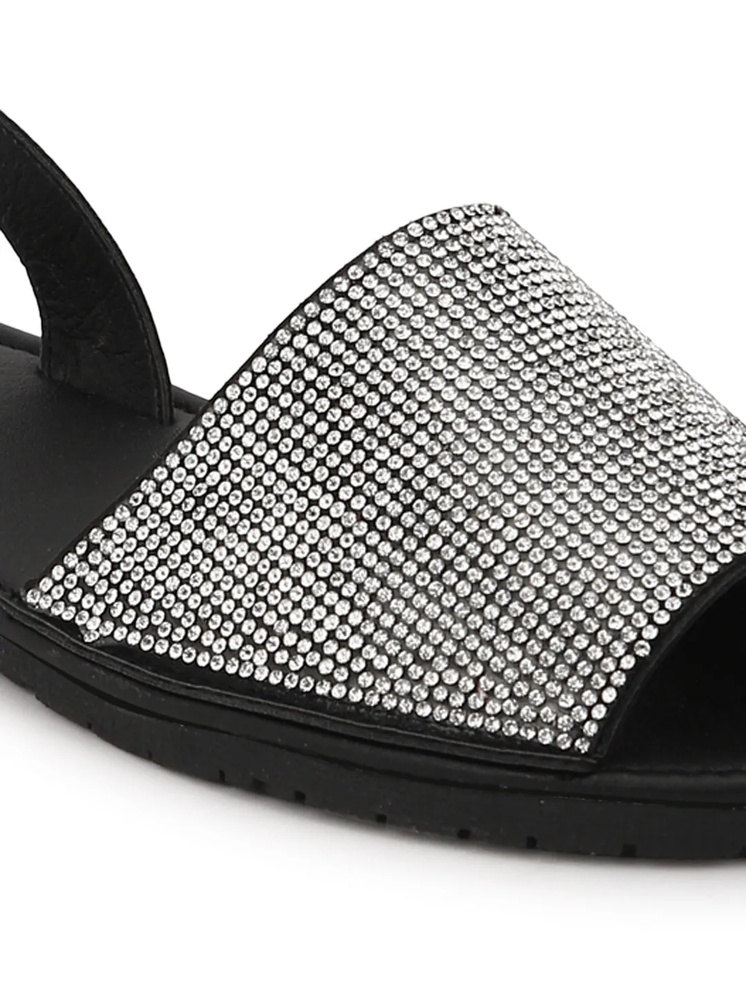 Black Diamante Back Strap Slip-On Sandals