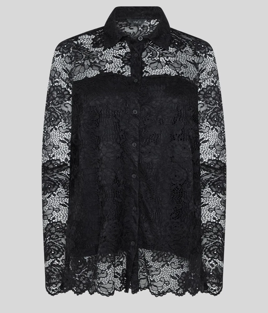 Black Lace Overlay Evening Blouse