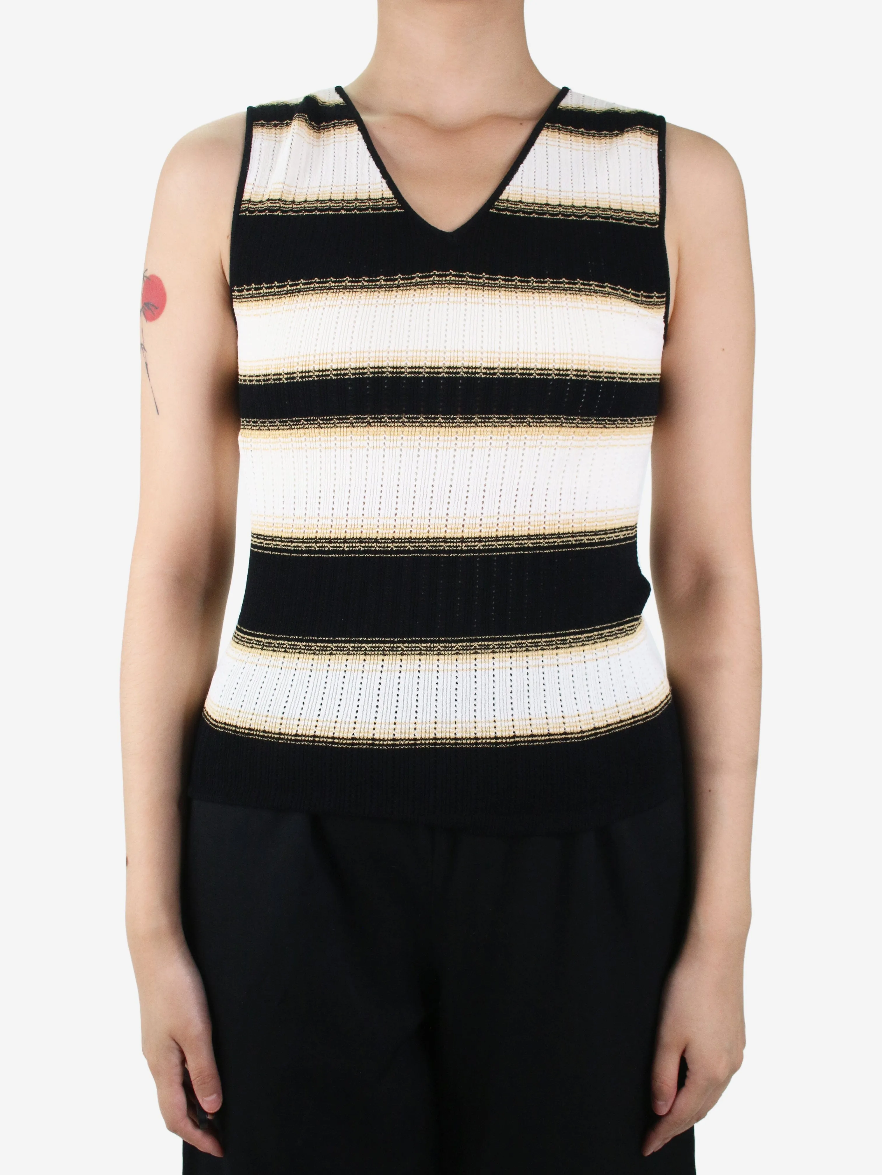 Black sleeveless striped top - size UK 10