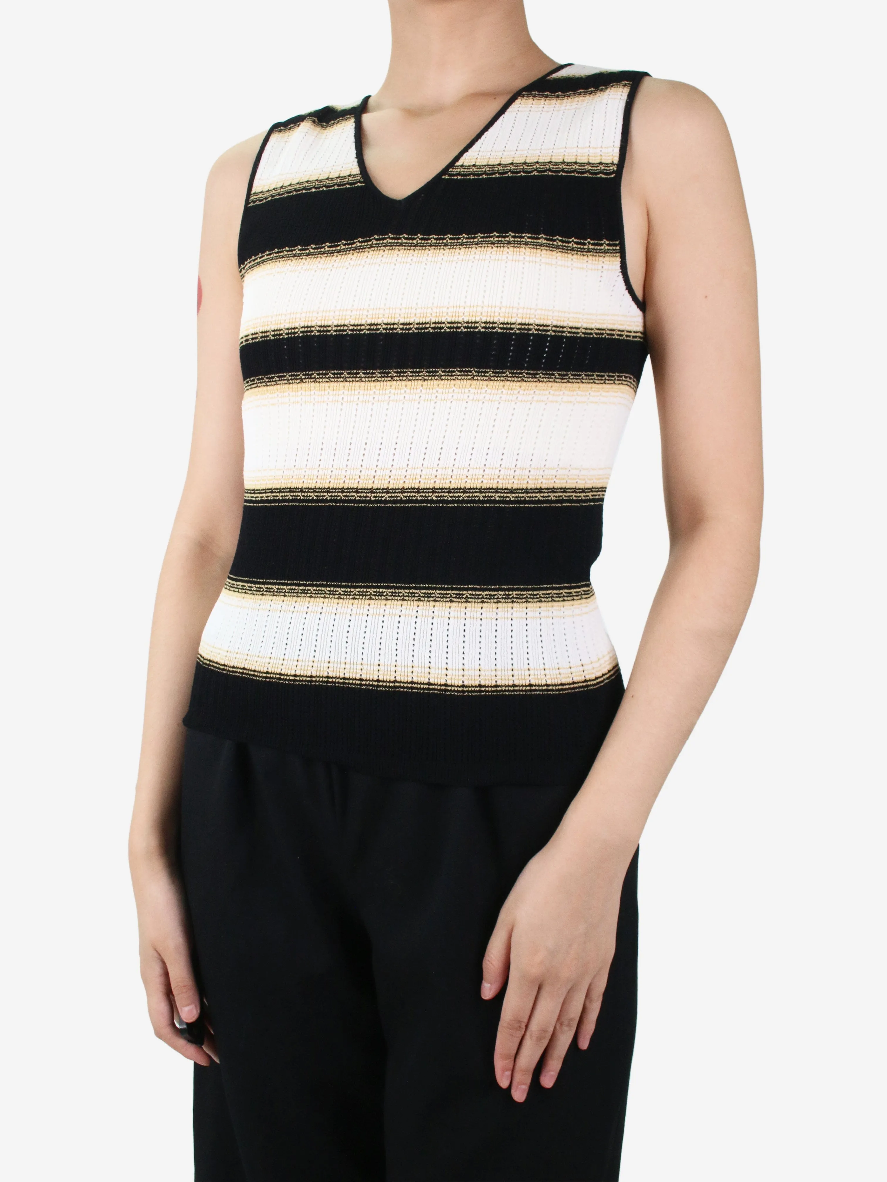 Black sleeveless striped top - size UK 10