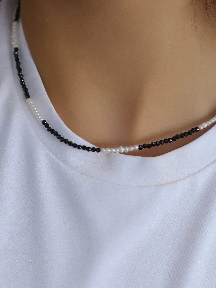 Black Spinel Mini Beaded Pearl Necklace