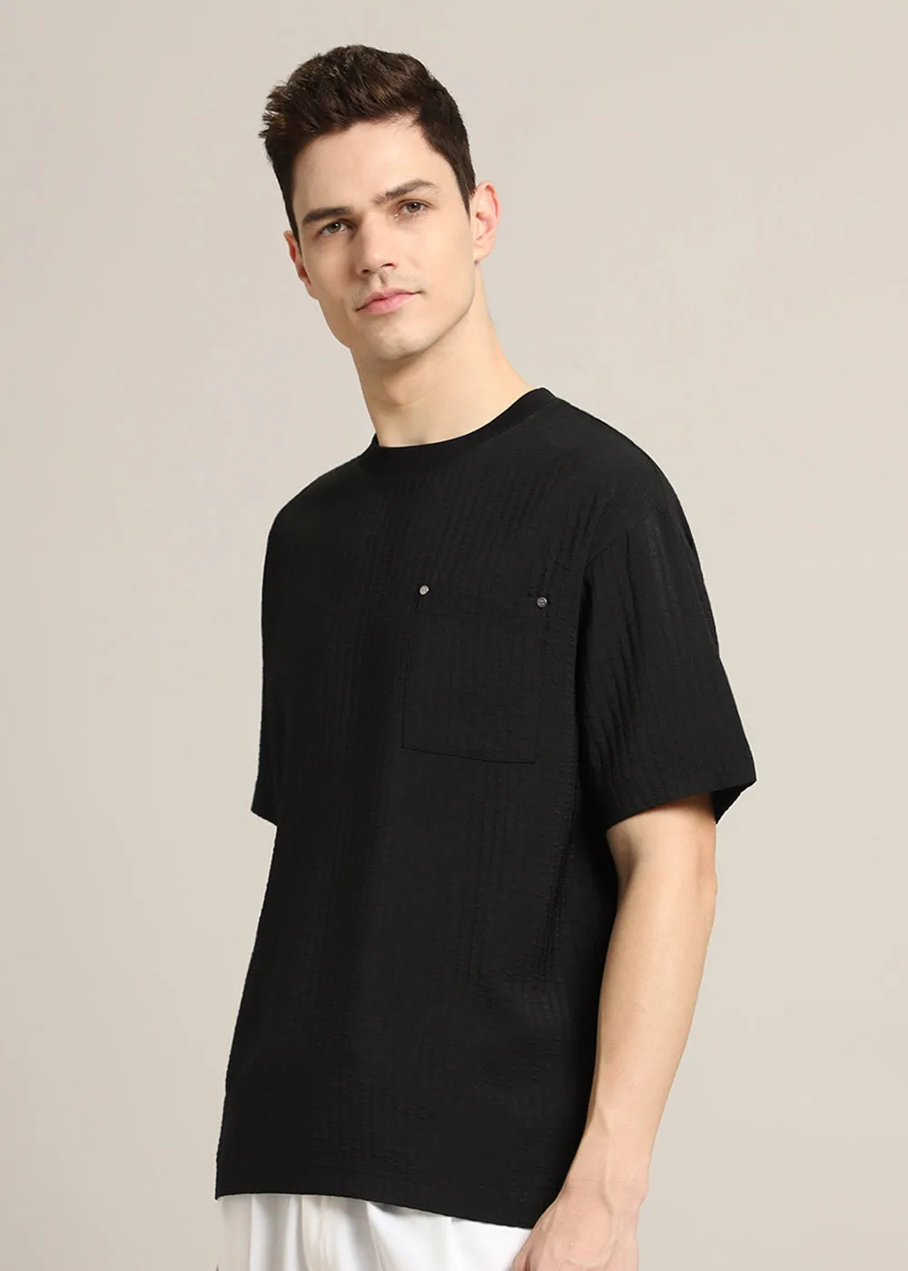 Black Textured Oversized T-shirt