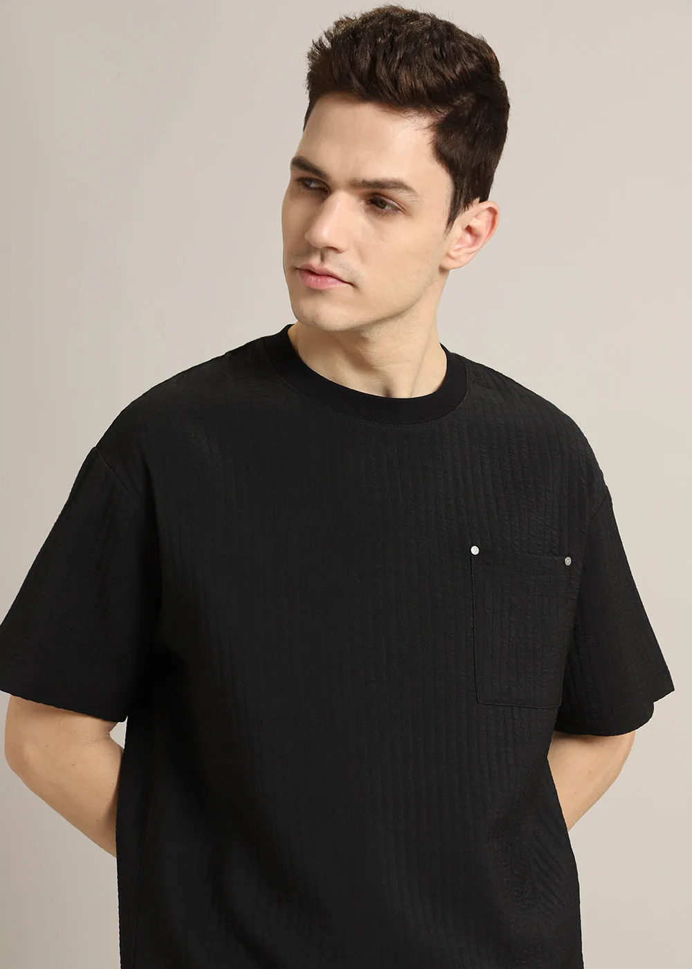 Black Textured Oversized T-shirt