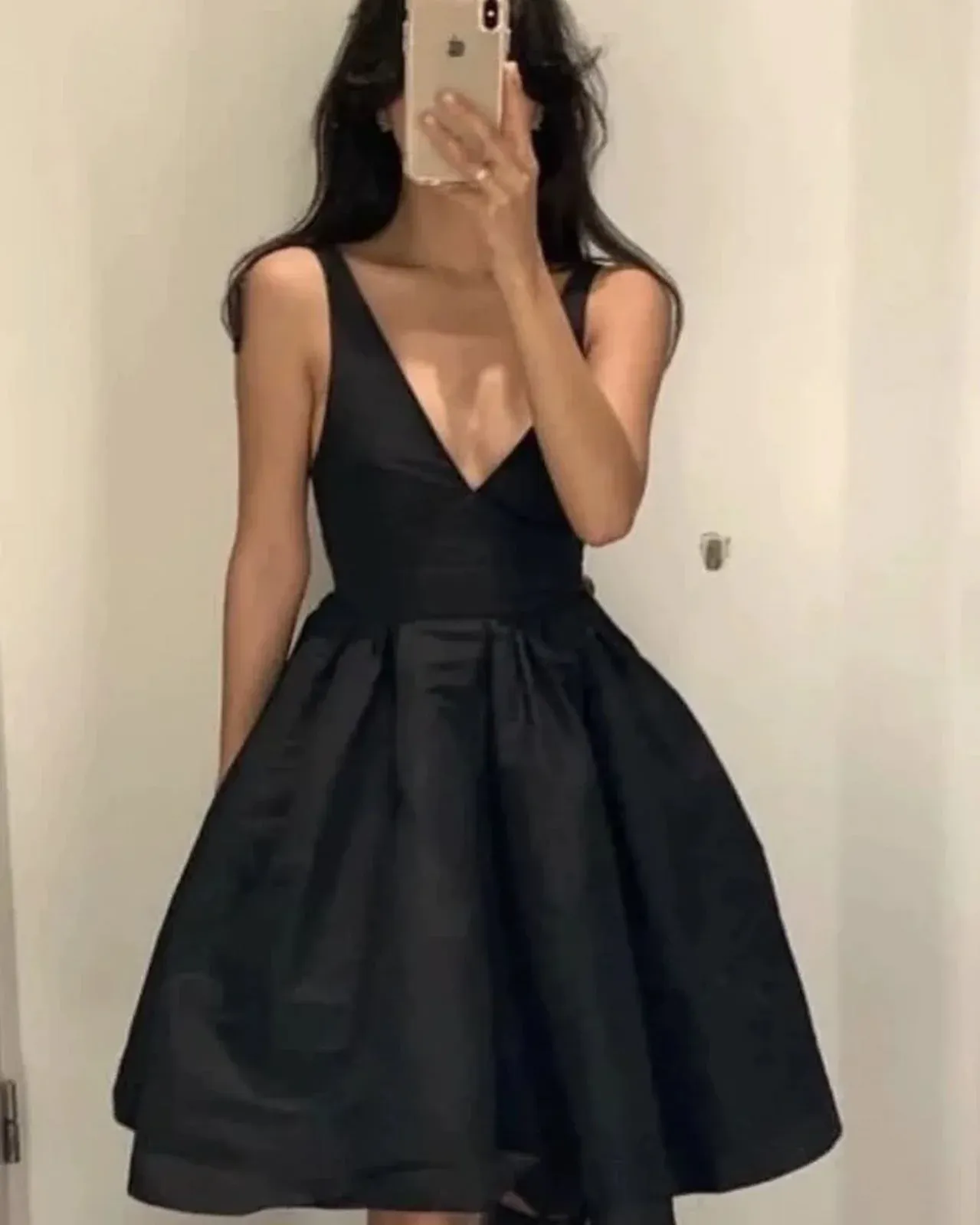 Black V Neck Backless A-Line Homecoming Dress, DP2169