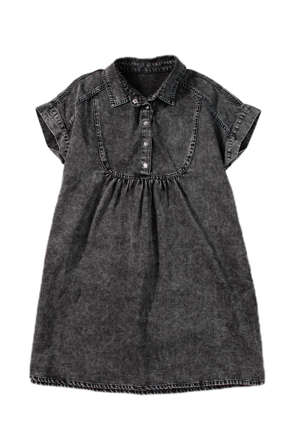 Black Vintage Snap Buttoned Mini Denim Dress