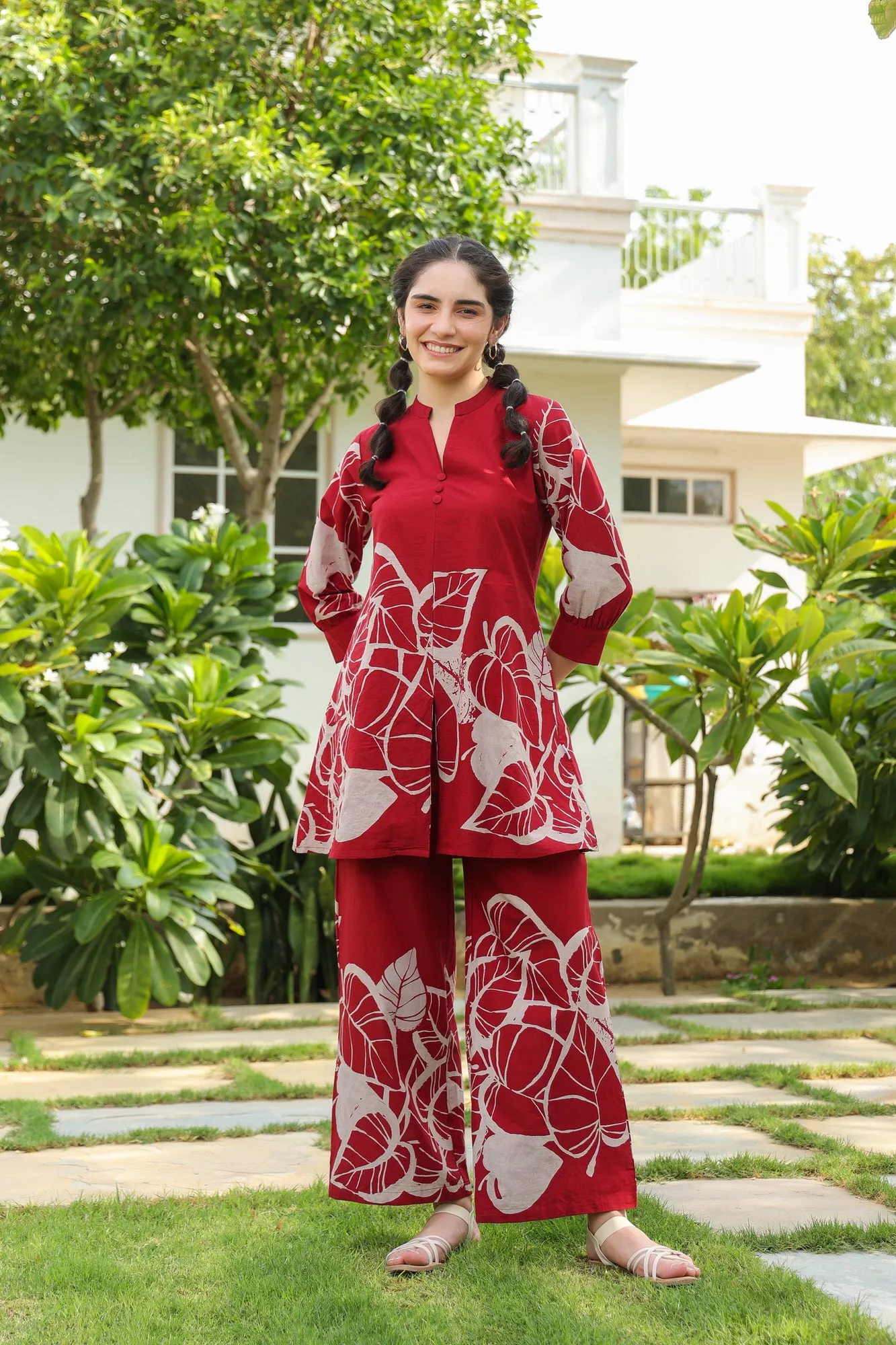 Blossoming Dawn Maroon Cotton Co-ord Set