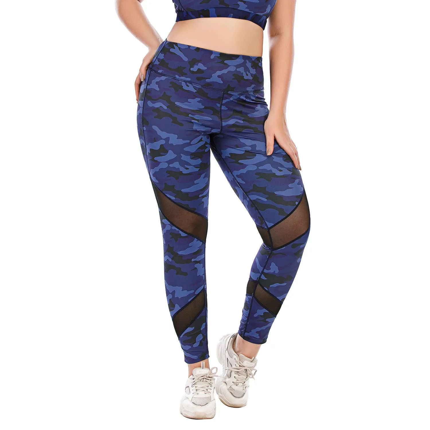 Blue Camouflage Yoga Sets 3XL Women's Sportswear Plus Size 3pcs Yoga Suit Legging Fitness Sports Bra Jacket Fall Yoga Set 20set