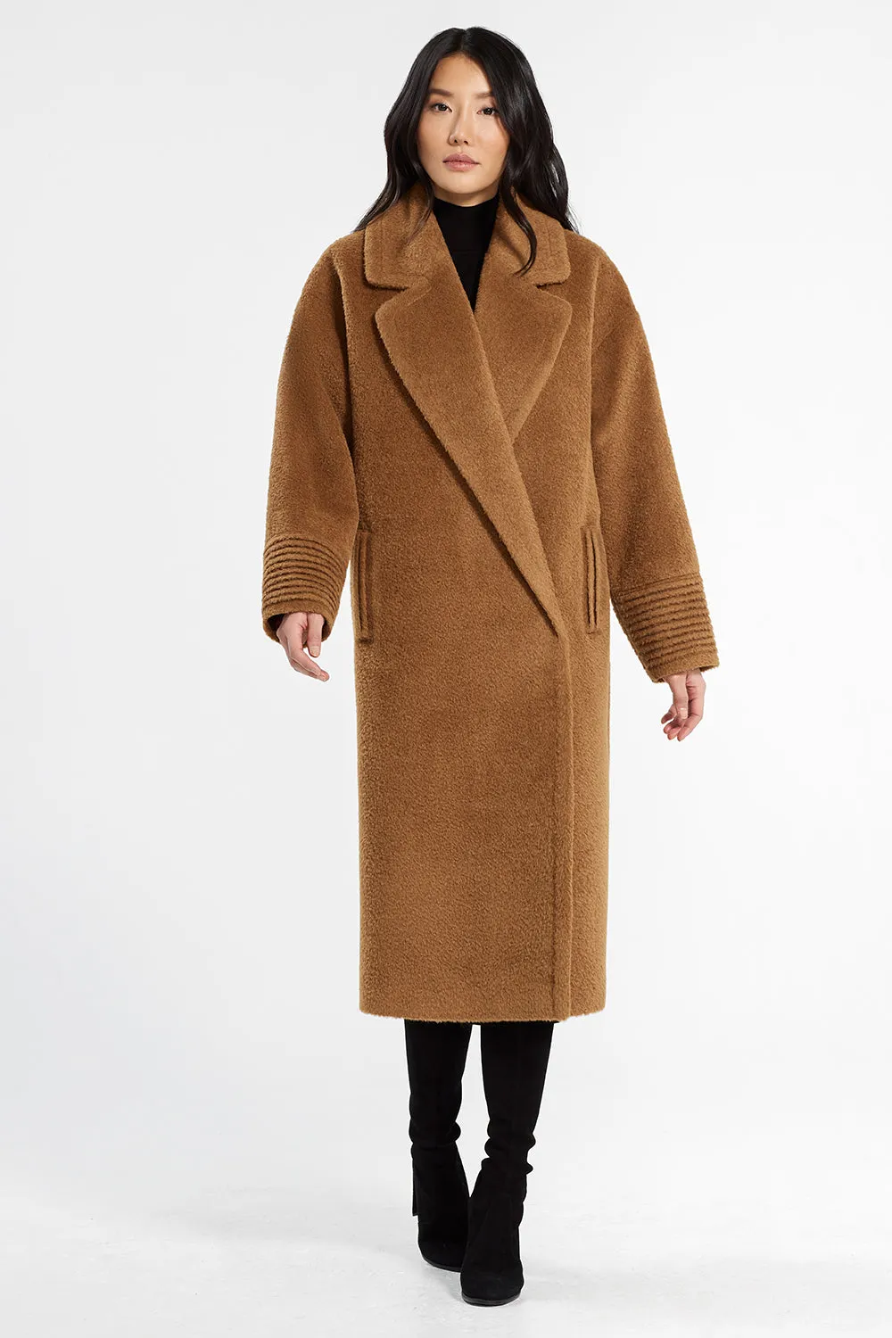 Bouclé Alpaca Long Oversized Notched Collar Coat