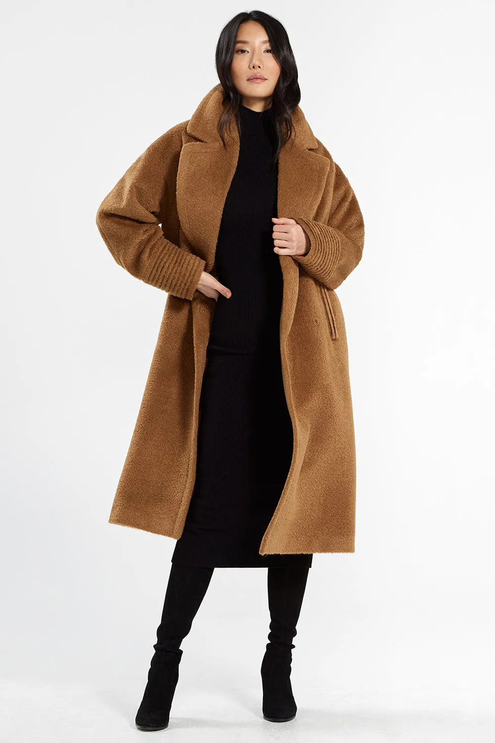 Bouclé Alpaca Long Oversized Notched Collar Coat