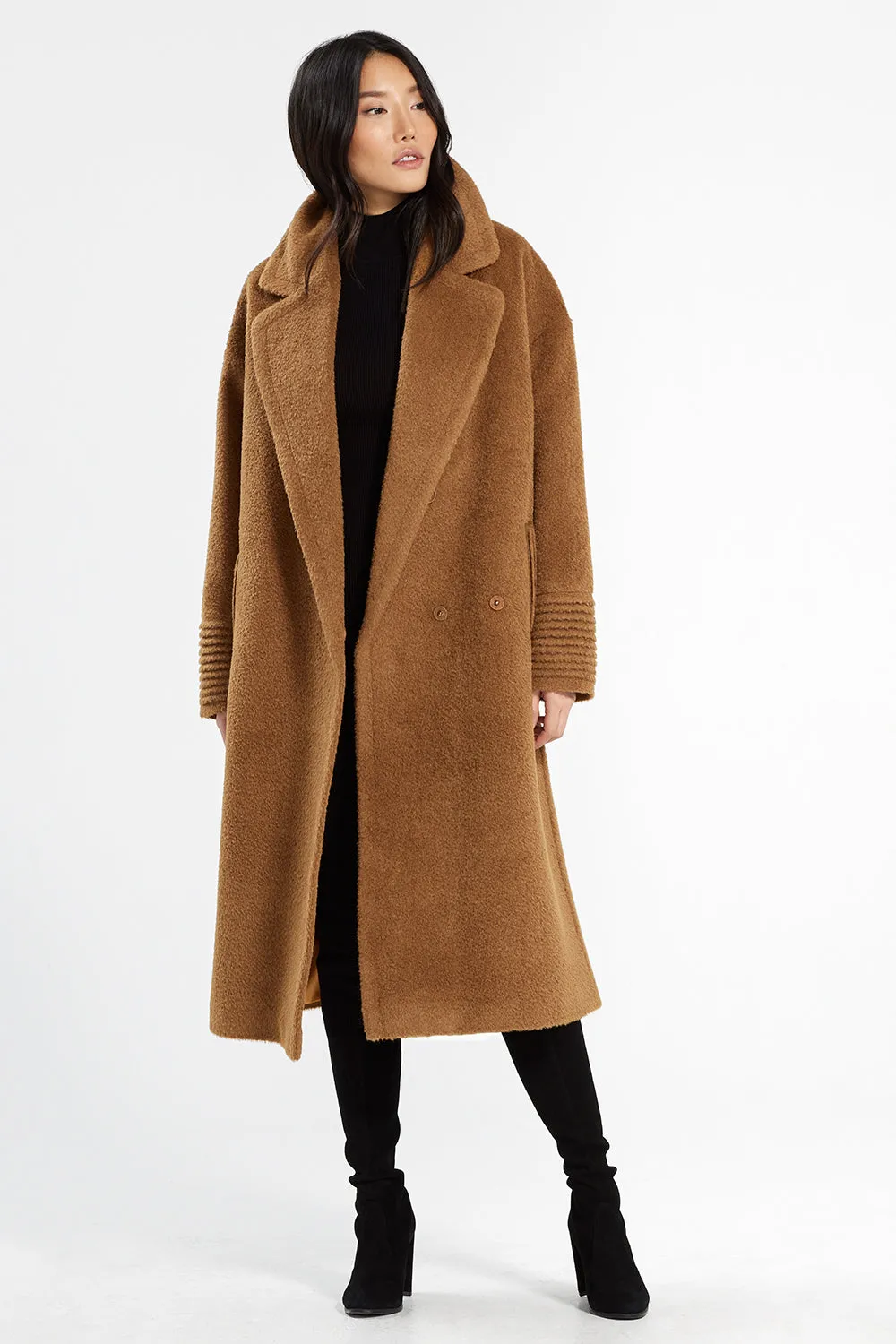 Bouclé Alpaca Long Oversized Notched Collar Coat